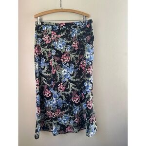 VTG 90s Women's Floral Long Skirt Black Pink Blue Cottagecore Fairycore‎ Spring